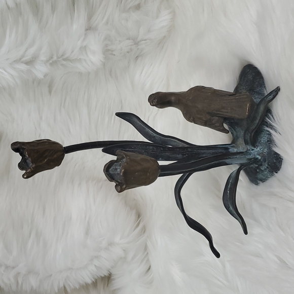 Vintage Wildwood Accent Bronze Candlesticks Tulip and Bird - Picture 3 of 12